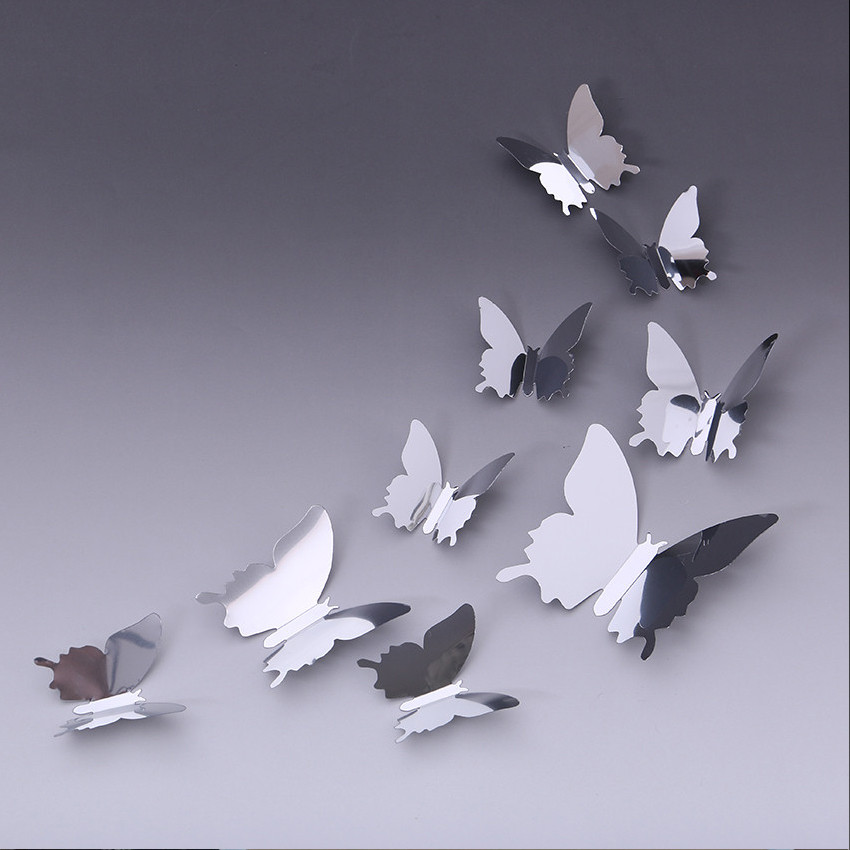 3D зеркальные бабочки для декора-12 шт. Наклейки-бабочки на стену хром. - фото 4 - id-p787497531