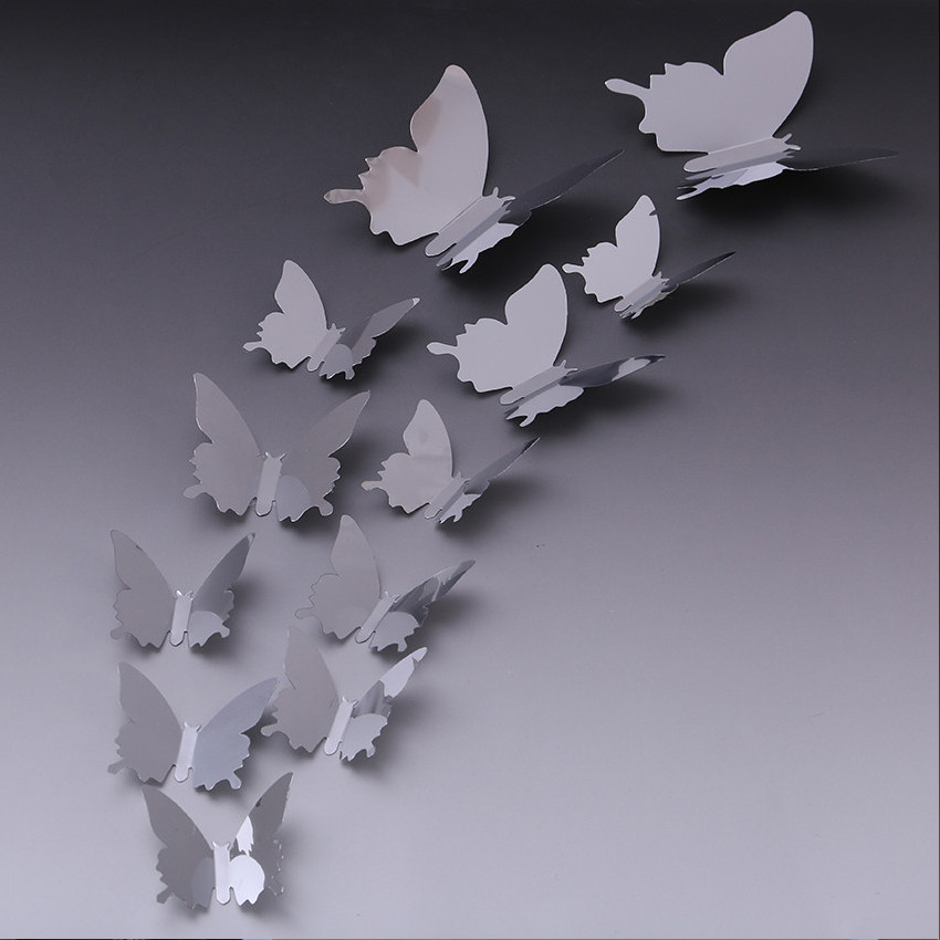 3D зеркальные бабочки для декора-12 шт. Наклейки-бабочки на стену хром. - фото 6 - id-p787497531