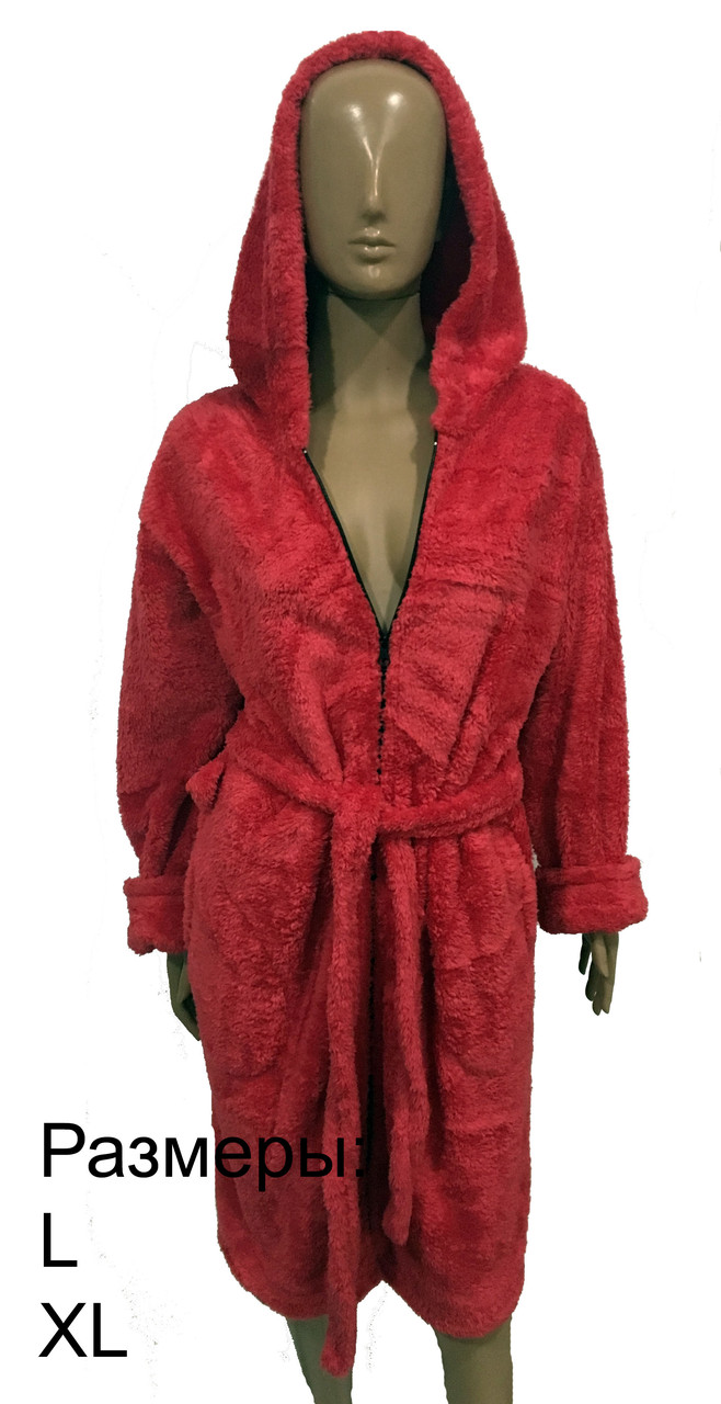 Жіночий махровий халат на блискавці - червоний