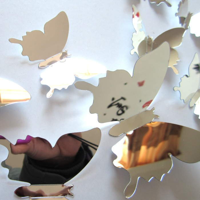 3D зеркальные бабочки для декора-12 шт. Наклейки-бабочки на стену хром. - фото 1 - id-p787497531