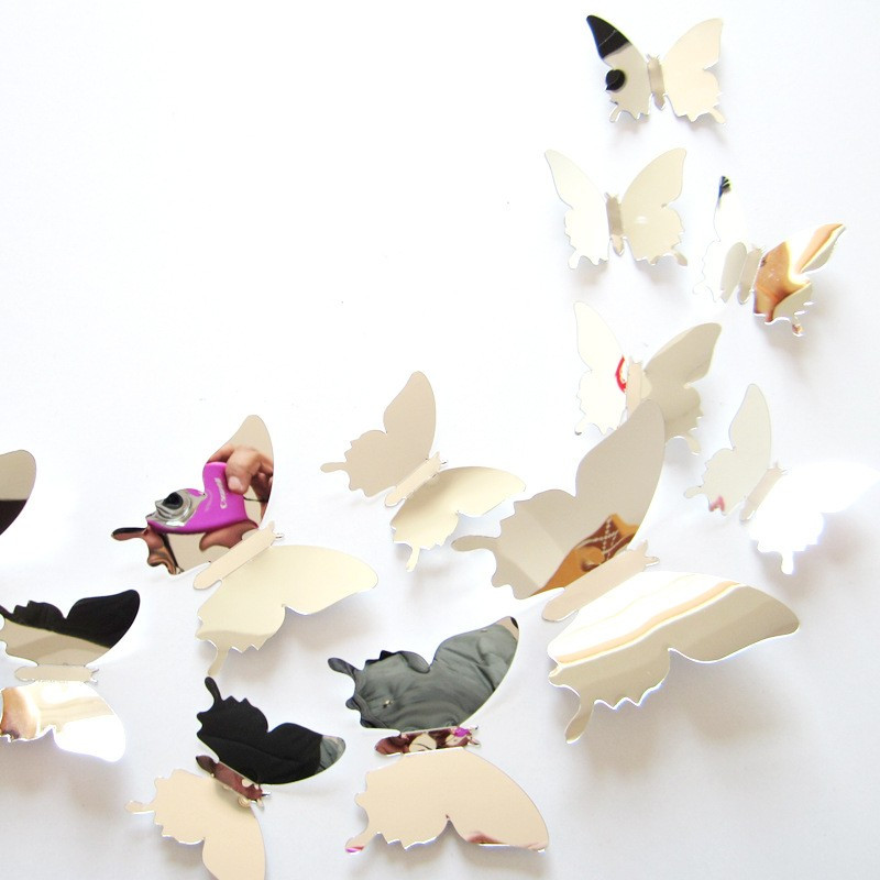 3D зеркальные бабочки для декора-12 шт. Наклейки-бабочки на стену хром. - фото 2 - id-p787497531