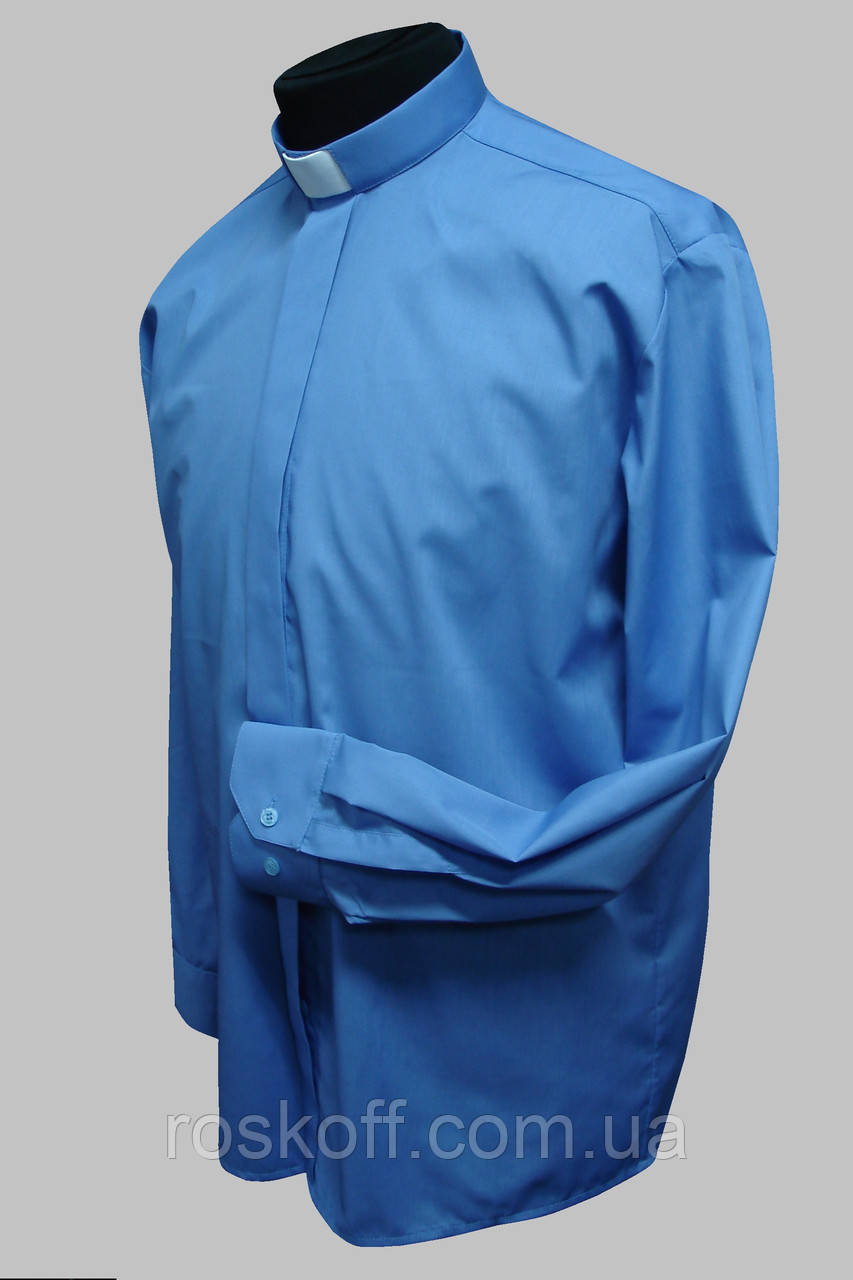 Рубашка для священников голубого цвета с длинным рукавом - фото 2 - id-p76357825