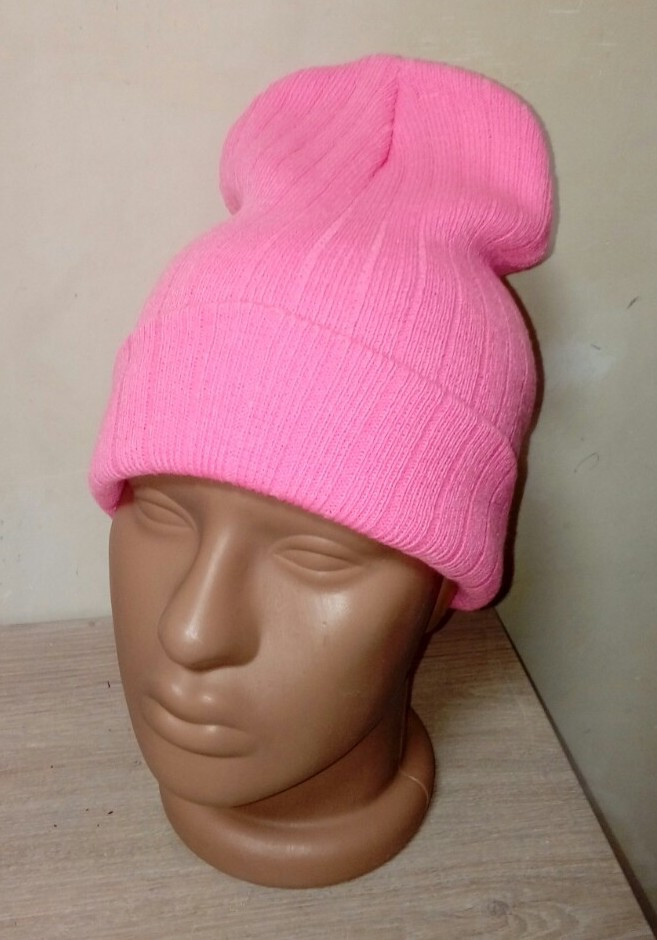 Шапка біні шапка унісекс рожева в рубчик, фото 1