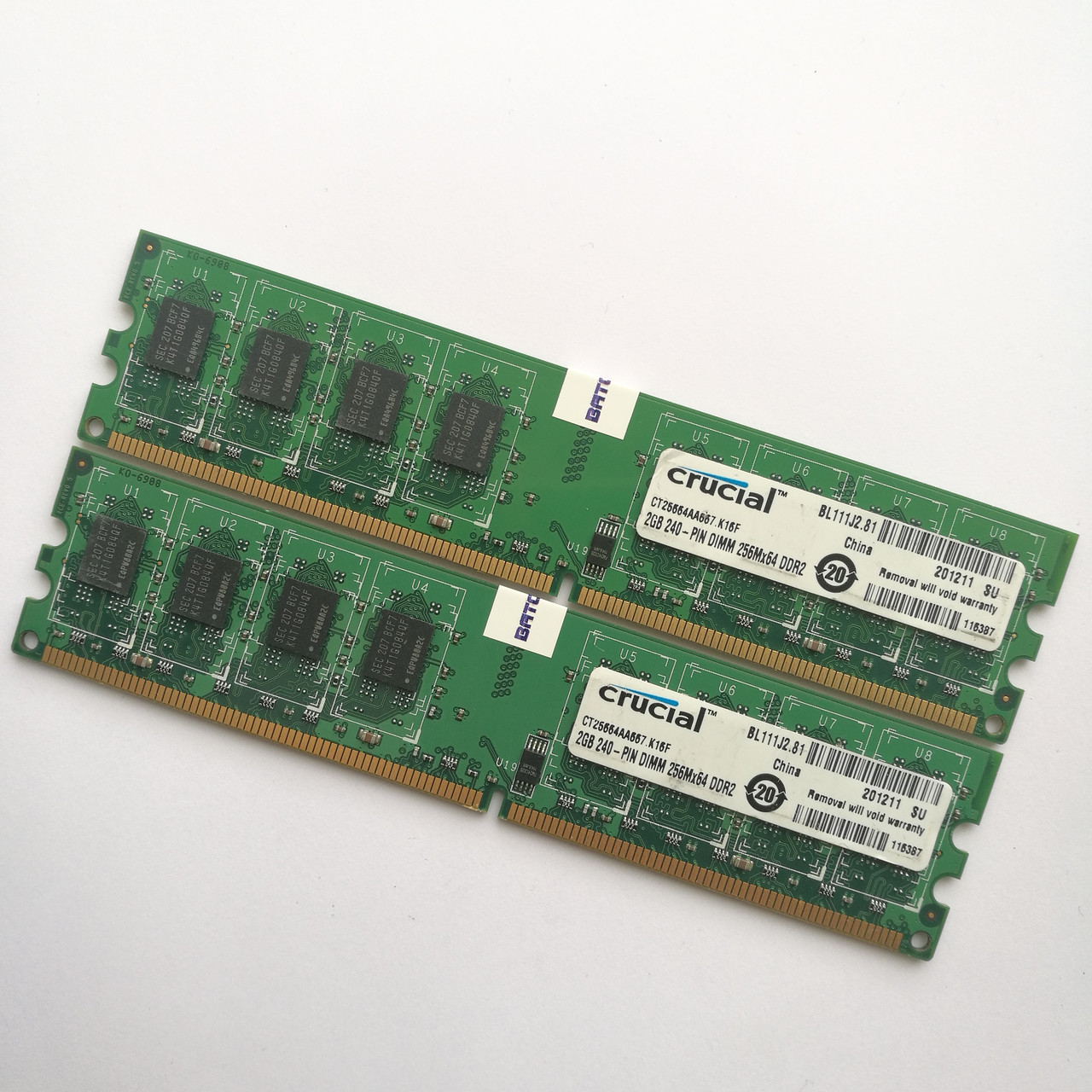 Оперативная память Crucial DDR2 4Gb (2Gb+2Gb) 667MHz PC2 5300U CL5 (CT25664AA667. K16F) Б/У