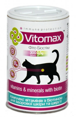Вітаміни для шерсті котів з біотином Vitomax 300 таблеток, фото 2