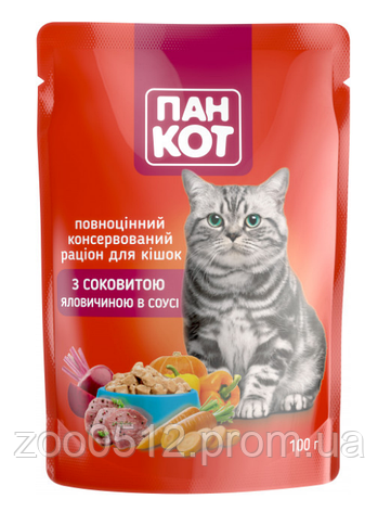 Пан Кот Яловичина в соусі паучі для котів 100 г, фото 2