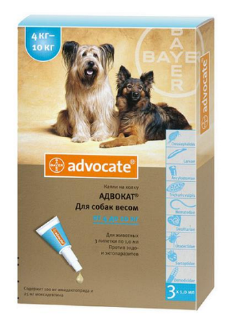 Краплі Advocate Bayer від заражень ендо і екто паразитами для собак 4-10 кг 3 піпетки, фото 2