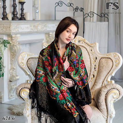 Справжній чорний платок вовняної Український з люрексом, фото 2