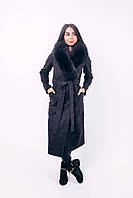 Длинное женское шикарное зимнее пальто с песцом