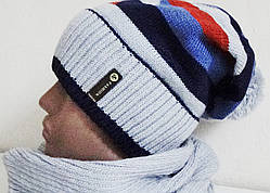 Комплект (шапка + снуд) на флісі, шапка та шарф зима сірий Україна, з помпоном