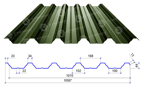 Сталекс Профнастил ПН-44 0,50 PEMA RAL 6020 Німеччина