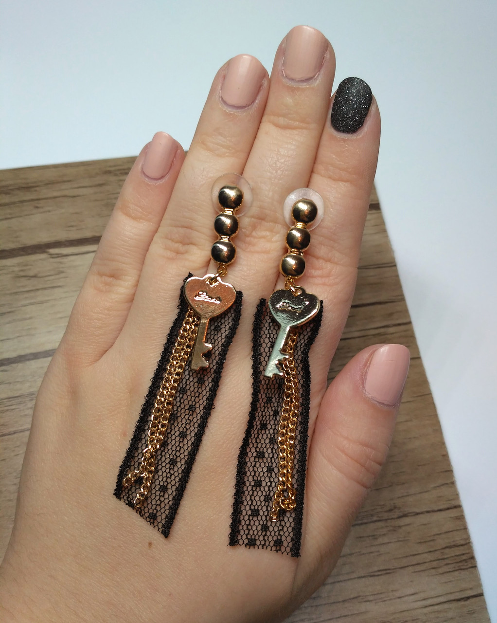 Сережки сережки Мереживо чорні, 7,5 см