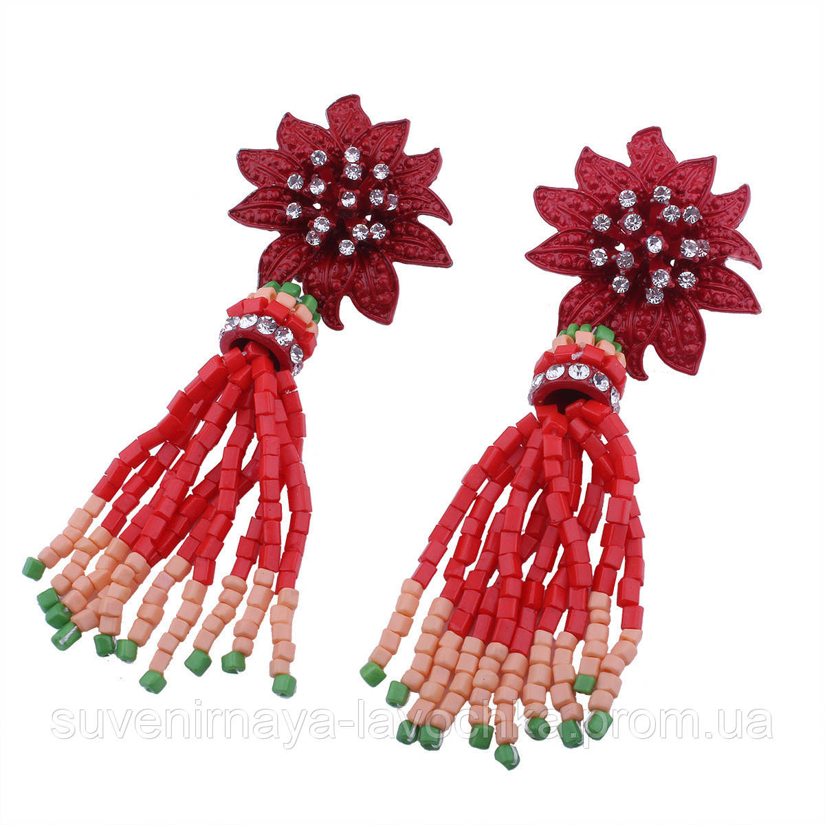 Серьги-кисти из бисера Подсолнечник