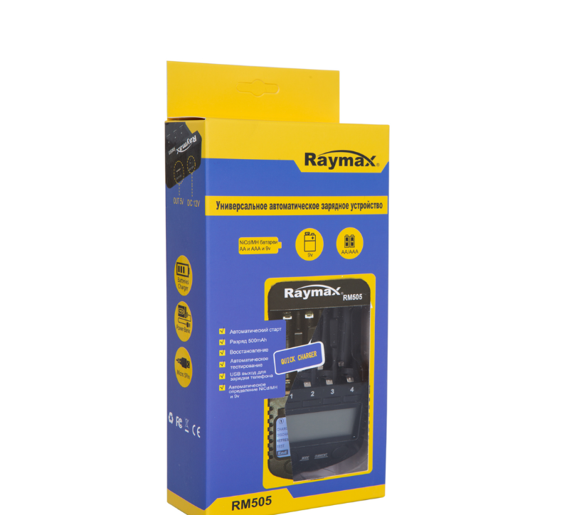 Зарядний пристрій інтелектуального Raymax RM505 (4xA/4xAA/КРОНА) Ni-MH/Ni-CD (з тестом посудини)