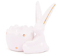 Подставка для яйца Пасхальный кролик, 10см, цвет - белый с золотом, набор 4 шт