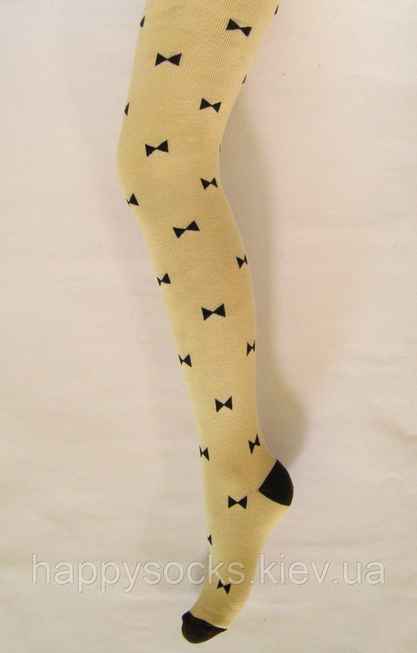 Колготки бавовняні махрові з бежевого бантиками