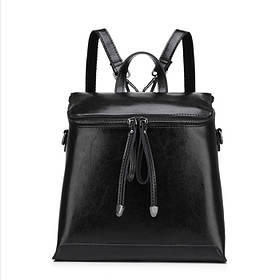 Жіночий шкіряний рюкзак міський. Модний маленький рюкзак жіночий сумка рюкзак трансформер (чорний)
