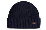 Чоловіча зимова шапка тепла грубого в'язання з закотом на флісі Класик-сорочок чорного кольору, фото 3