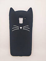 Объемный 3d силиконовый чехол для Samsung J6 Galaxy J600 Усатый кот черный