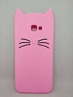 Об'ємний 3d силіконовий чохол для Samsung J4 Plus Galaxy J415 Вусатий кіт рожевий