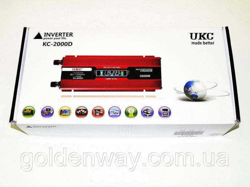 Автомобільний перетворювач напруги інвертор UKC з 12 V на 220 V AC/DC 2000W KC-2000D з дисплеєм 2000 В, фото 1