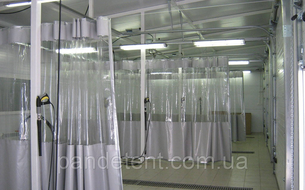 Штори перегородки в автомиття, тентова штора з прозорою плівкою