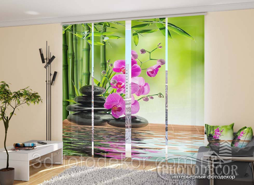 3D Фото Шторы "Бамбук и малиновые орхидеи на камнях" - Любой размер. Читаем описание! - фото 7 - id-p863785654