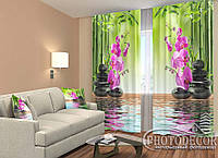 Фото Шторы "Бамбук и малиновые орхидеи на камнях" 2,5м*2,6м (2 полотна по 1,30м), тесьма