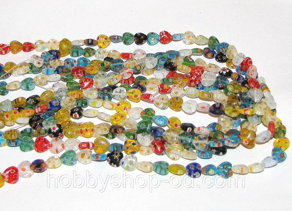 Бусини Міллефіорі Серце 10 мм (39 шт.), фото 1