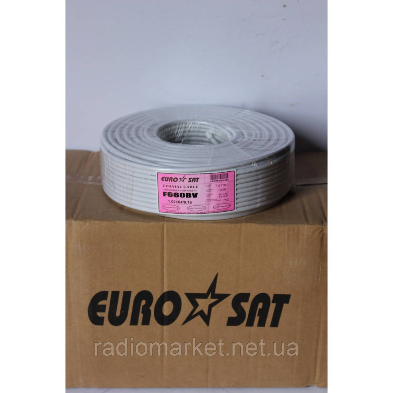Кабель коаксіальний RG-6, F660BV "EuroSat", білий, 100m