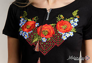 Чорна жіноча вишита футболка Диво маки вышиванка шара, размеры XS, M, L, фото 4