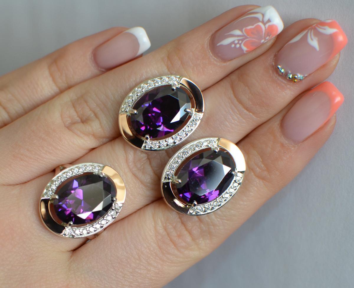 Срібний набір з золотими вставками, фото 1