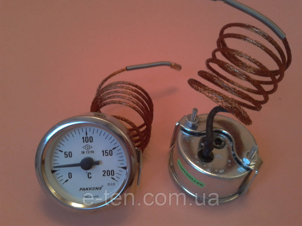 Термометр капілярний PAKKENS Ø 60 мм від 0 до 200 °C, довжина капіляра 1метр (Туреччина)