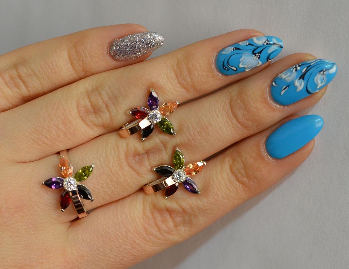 Срібний набір з золотими вставками, фото 1