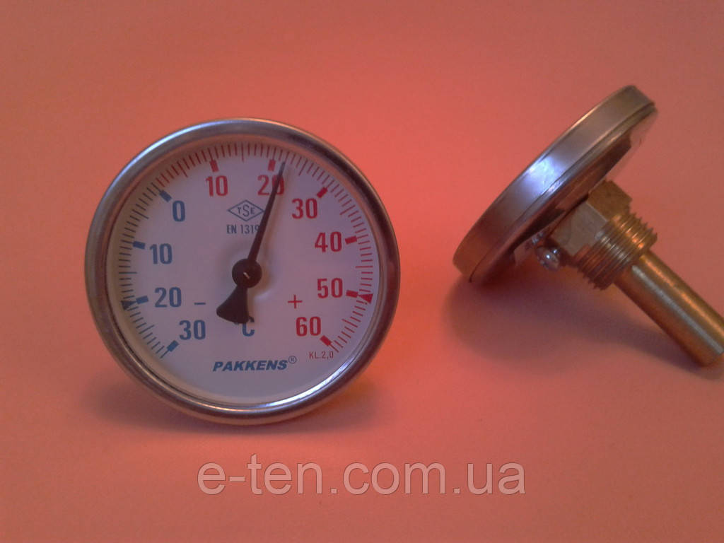 Термометр біметалевий трубчастий PAKKENS Ø 63 мм / -30 до +60 °C/гільза L = 50 мм (з різзю 1/2") Туреччина