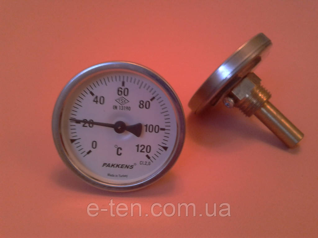 Термометр біметалічний трубчастий PAKKENS Ø63мм / Tmax=120°С / гільза L=50 мм (з різьбою 1/2") Туреччина