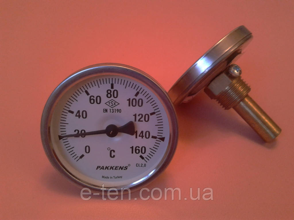 Термометр біметалевий трубчастий PAKKENS Ø 63 мм / Tmax = 160 °C / гільза L = 50 мм (з різзю 1/2") Туреччина