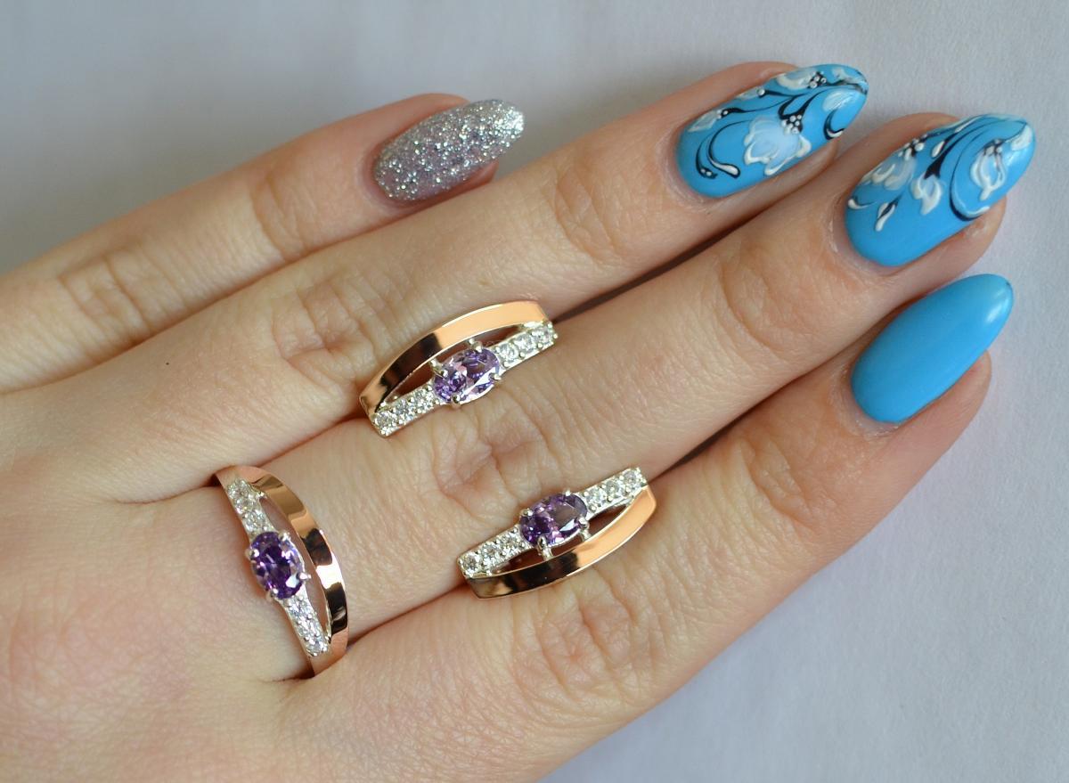 Срібний набір з золотими вставками, фото 1