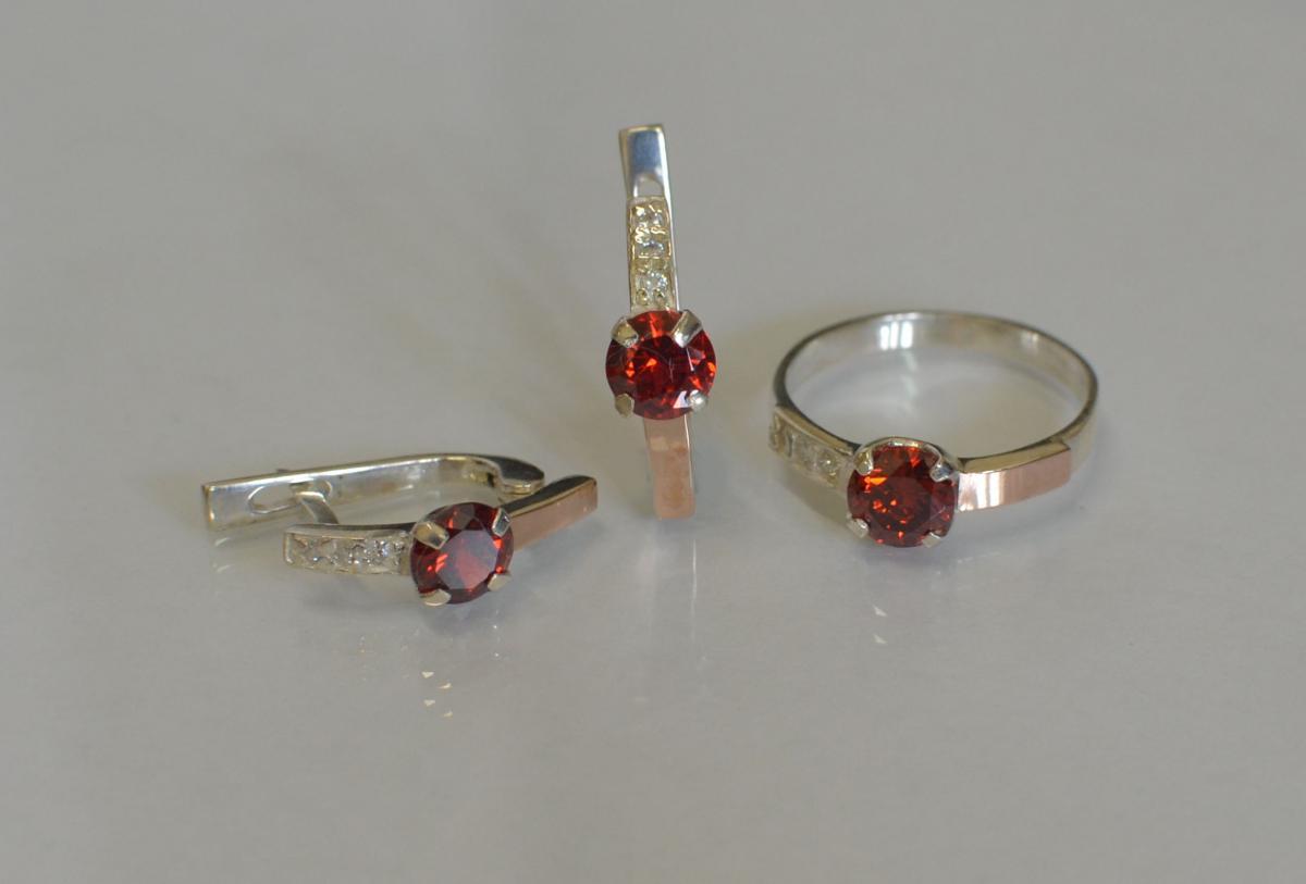 Срібний набір з золотими вставками, фото 1