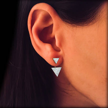 Срібні сережки-пуссети Трикутники з камінням, фото 2