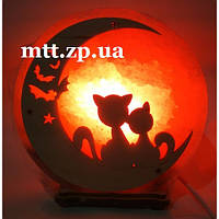 Соляной светильник «Коты на Луне 2» (красный)