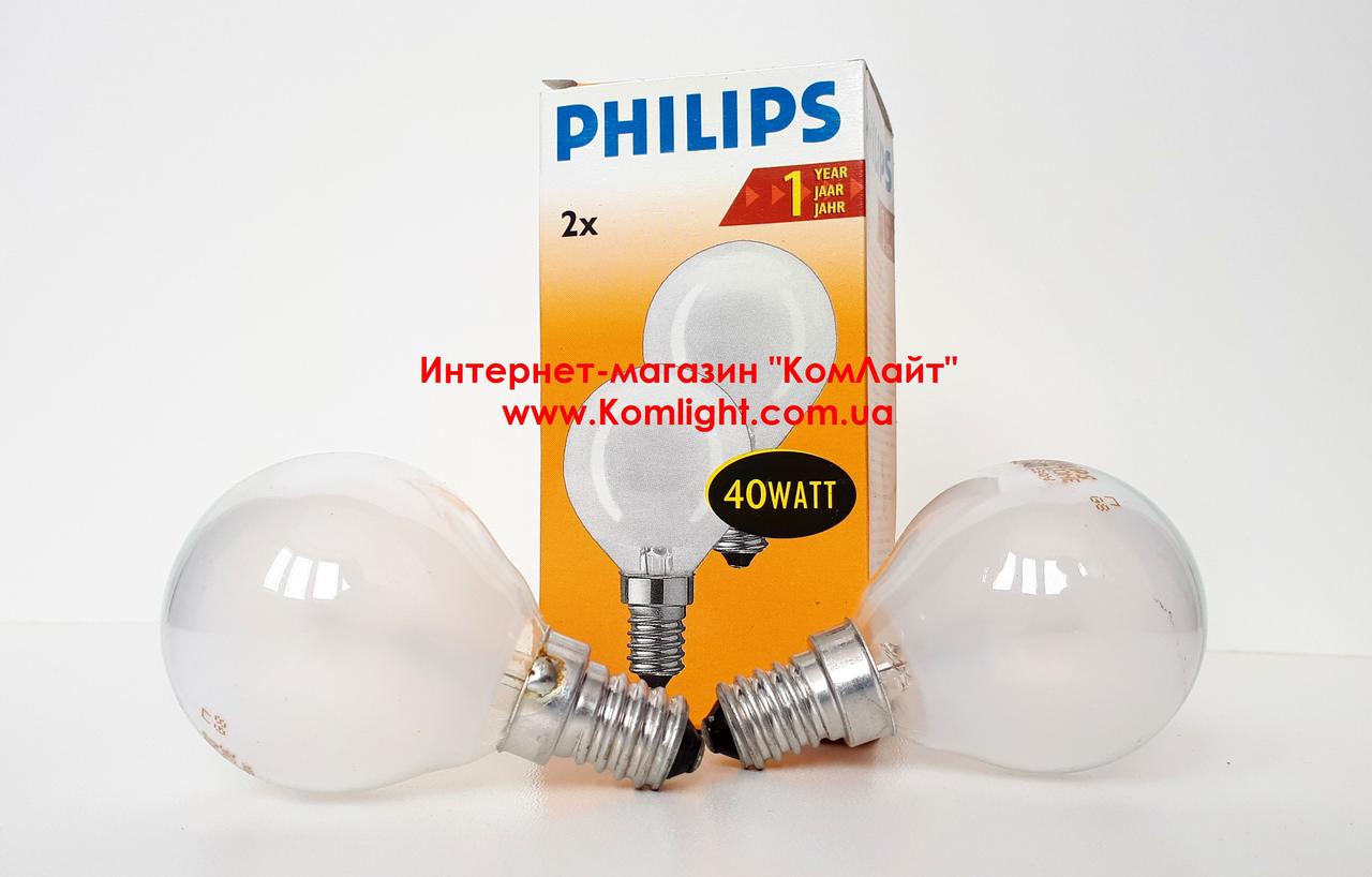 Лампа кулька матова PHILIPS 40Вт 230В Е14 пачка 2 шт (Польща)