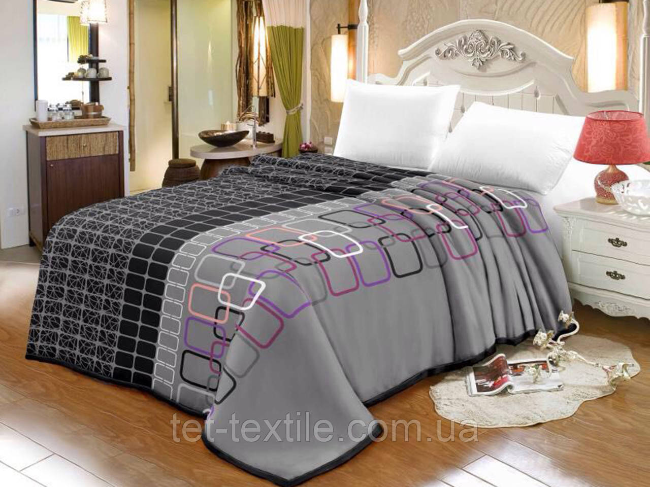 Плед полегшений з мікрофібри "Абстракція, сіро-чорний" (160х210)