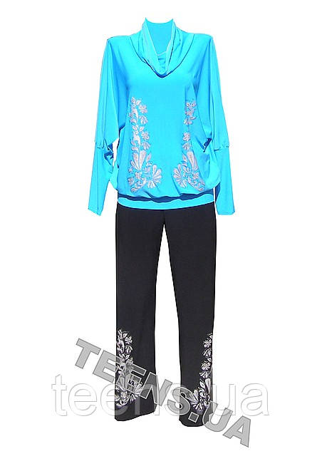 Брючний жіночий костюм Акварель великого розміру полівіскозу, фото 1