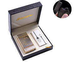 USB-запальничка в подарунковій шкіряній коробці "Орел" Електроімпульсна — дві перехрещені блискавки
