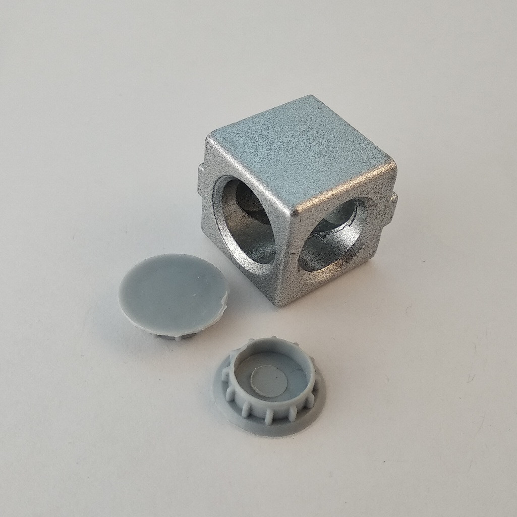 Кутовий з'єднувач куб на дві сторони, профіль 20, сірий