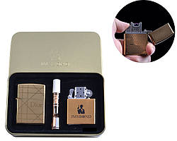 Електроімпульсна (USB) + бензинова запальничка в подарунковій коробці + мундштук "Dior"