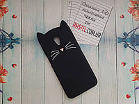 Объемный 3D силиконовый чехол для Meizu M6s Черный усатый кот