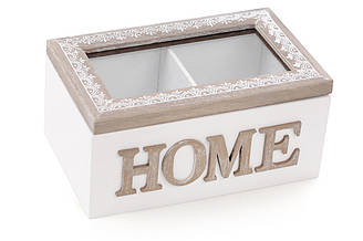 Коробка для чаю (2 відділення) дерев'яна 16.5 см Home зі скляною кришкою