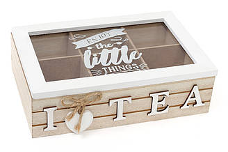 Коробка для чаю дерев'яна (6 відділень) зі скляною кришкою(УЦІНКА)